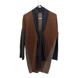 Sol Alpaca 100% Baby Alpaca Colorblock Open Front Tie Cardigan Sweater S/M